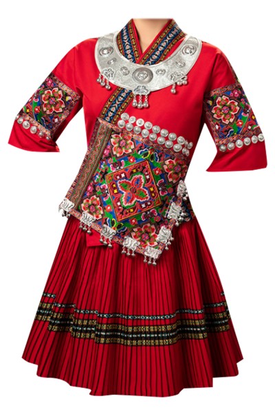 Custom-made Hmong costume female Dong design minority costume adult summer short embroidery dance performance travel clothing SKDO007 45 degree
